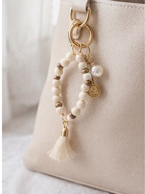 Boho Beaded Keychain Wristlet Bag Charm Tassel Gold Ring Removable Pieces